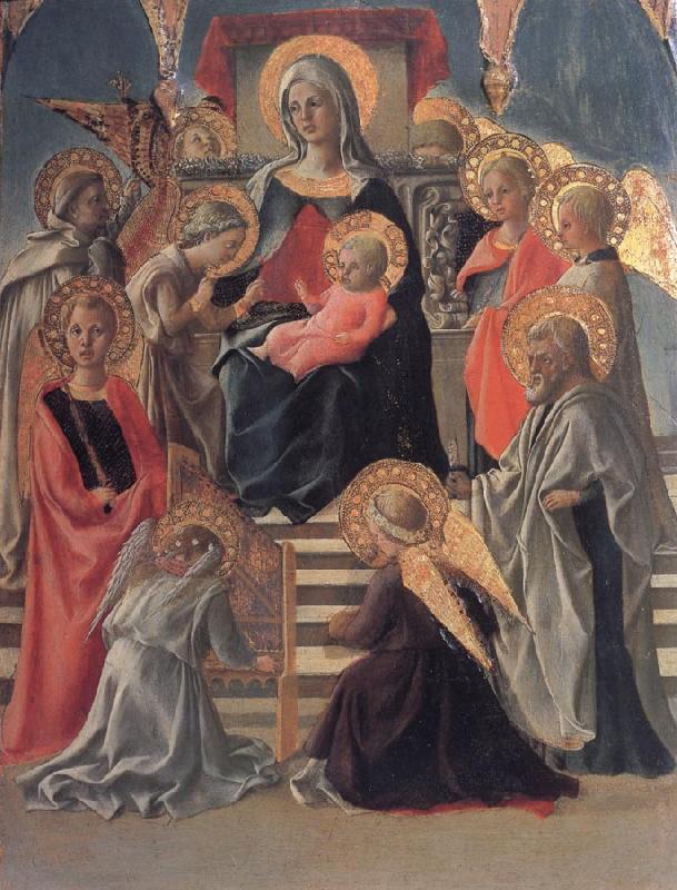 Fra Filippo Lippi Madonna and Child Enthroned with Angels,a Carmelite and other Saints Sweden oil painting art